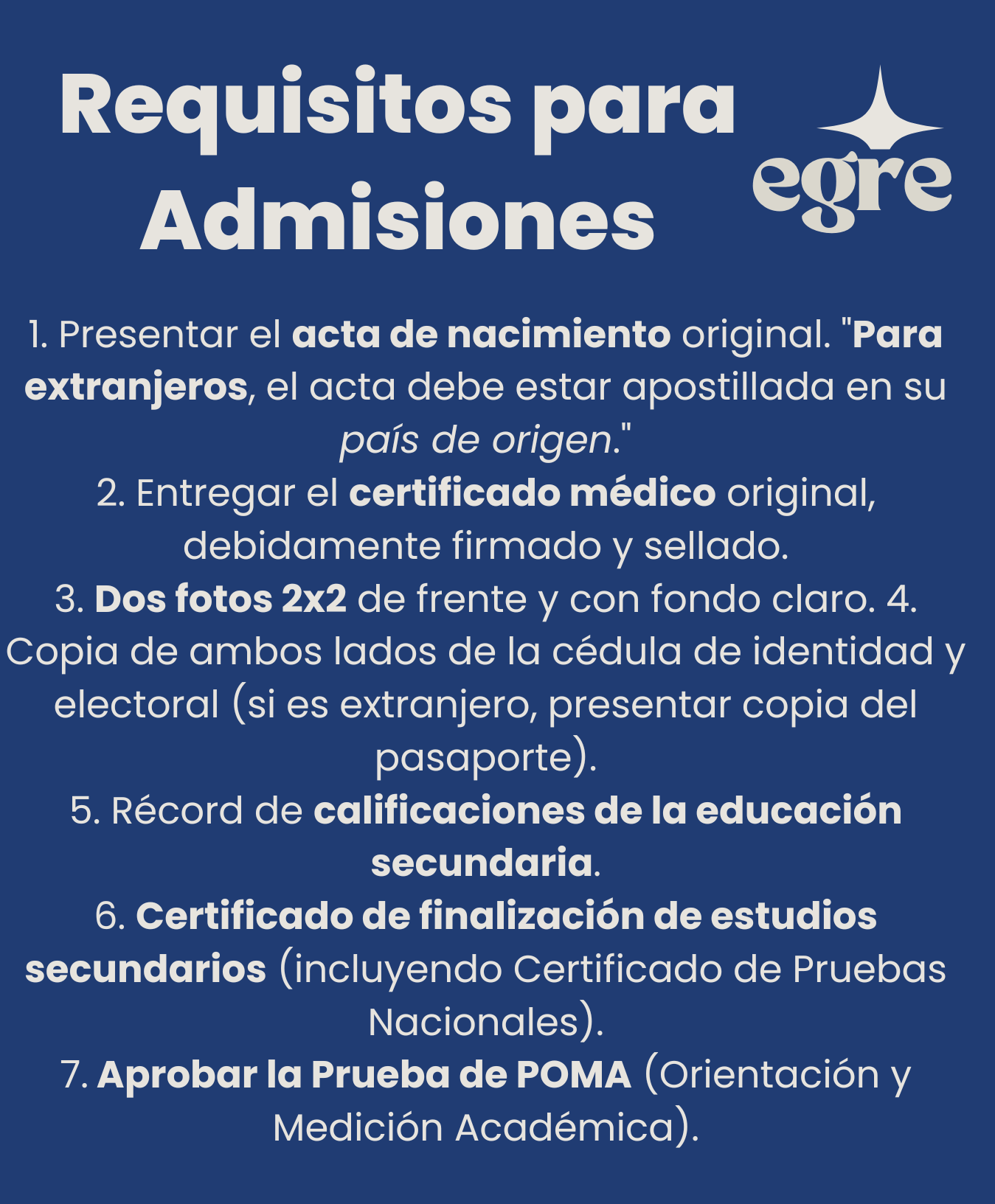 Lista de requisitos para admisiones universitarias